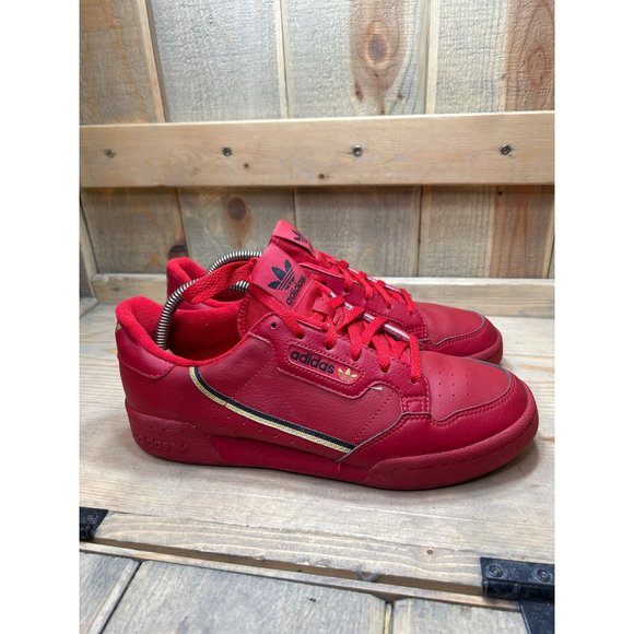 US7 Adidas Mens Continental 80 J 'Scarlet' Red Gold Sneakers Leather EU40